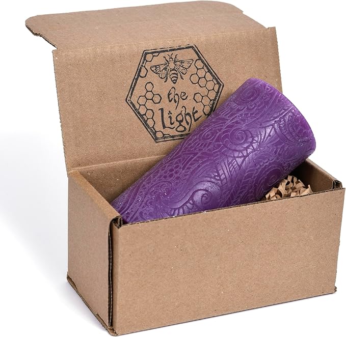 BeeTheLight Beeswax Pillar Candle - 100% Pure Bees Wax - Choose Your Size and Color - 72 Hour Burn Time - Large 2.6" x 5.6" (Fits 3x6 Holder) - Unscented - Natural Light Honey Scent