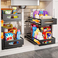 Under Sink Organizer, 2 Tier Under Sink Organizers and Storage, Adjustable Height, Slide out Metal Cabinet Organizers, Pull out Cabinet Storage Drawer Shelf for Kitchen Bathroom (Black, 2)