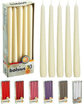 BOLSIUS Ivory Taper Candles - 10 Pack Unscented 10 Inch Dinner Candle Set - 8 Hours Burn Time - Premium European Quality - Smokeless and Dripless Household, Wedding, Party, and Home Décor Candlesticks