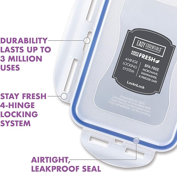LocknLock Easy Essentials Food Storage lids/Airtight containers/Stackable, BPA Free, 6 Piece, Clear (Pack of 4)