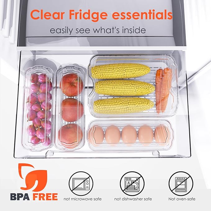 SMRCAD Fridge Organizers and Storage, 6 Pack Clear Freezer Organizer Bins with Lids for Kitchen, Pantry, Refrigerator, Food, Fruit, Vegetable Storage