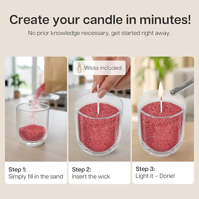 comforder Scented Candle Sand with Wicks, Pearled Candle, Wax Granules, 14oz Sand Wax Granules + 4 Wicks (Red, Amber)