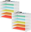 2 Pack 6 Tier Paper Organizer, Metal Mesh Desk File Folder, Letter Tray Organizer, Paper Sorter Desk Organizers for Office, Home or School File Folder Holder - White