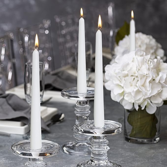 BOLSIUS Long Household White Taper Candles - 10-inch Unscented Premium Quality Wax - 8 Hours Long Burning Dripless Candles Bulk Pack of 30 for Home Decor, Wedding, Parties and Special Occasions