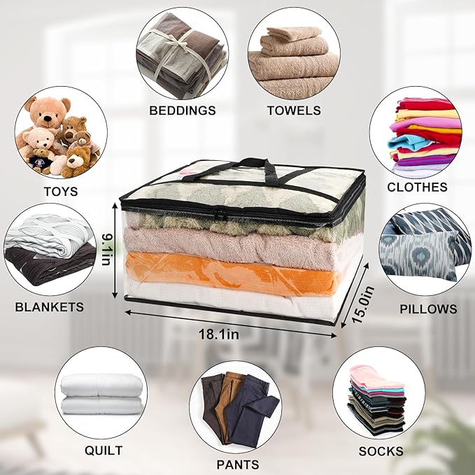 1Pack Clear Blanket Storage Bags, Vinyl Comforter Clothes Storage Closet Organizers and Storage Containers Moving Bags with Reinforced Handle for Bedding, Clothing, Comforters, Pillows, Toys,40L