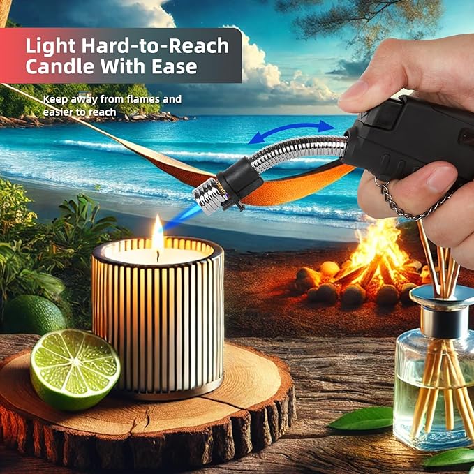 Navpeak Torch Lighter Flexible Wand Telescopic Windproof Jet Flame Lighters Butane Refillable for for Candle Kitchen Outdoor Grill Fireplace Camping(Buatne Not Included)(Camouflage Yellow)