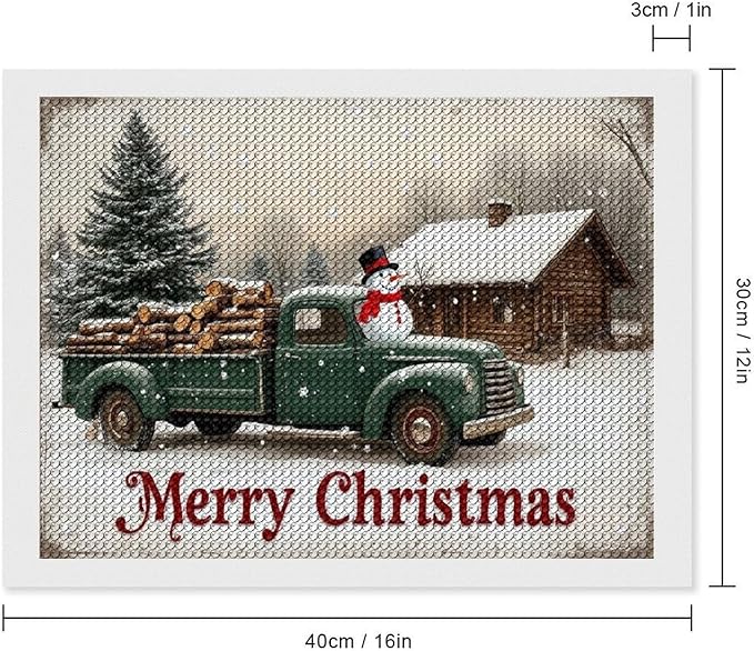 AIVKIEJK Diamond Painting Kits for Adults - Christmas Truck with Snowman & Cabin Winter Painting DIY 5D Full Drill Diamond Dots Paintings with Diamonds Gem Art and Crafts Home Decor 12"x16"