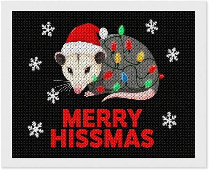 AIVKIEJK Diamond Painting Kits for Adults - Christmas Possum Merry Hissmas Painting DIY 5D Full Drill Diamond Dots Paintings with Diamonds Gem Art and Crafts Home Decor 16"x20"