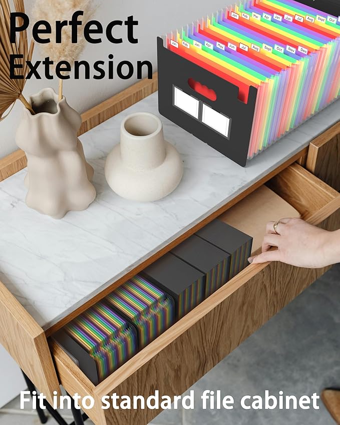 Accordion File Organizer, 4 Pack 24 Pockets Expanding File Folders, Portable Monthly Bill Receipt Documents Organizer with Colorful A-Z Tabs, Letter/A4 Size - Blue