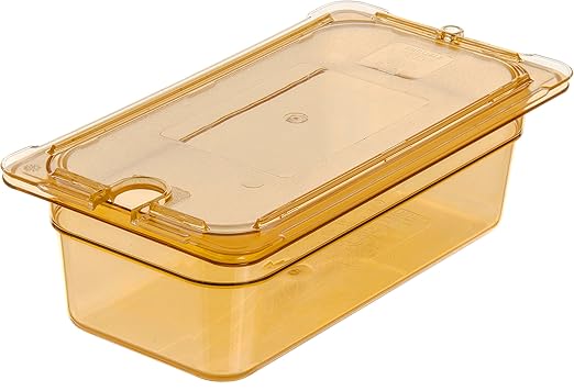 Carlisle FoodService Products Storplus High Heat Food Pan, Chafing Pan with Spoonable Corners for Catering, Buffets, Restaurants, High Heat Plastic, 1/3 Size 4 Inches Deep, Amber