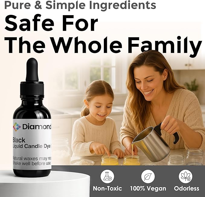 Black Liquid Candle Dye (1 oz) - Made in the USA - Safe and Easy to Use - Pure and Simple Ingredients - Candle Making Supplies for Soy, Paraffin, Palm or Gel Wax - 10 Vibrant Colors to Choose from