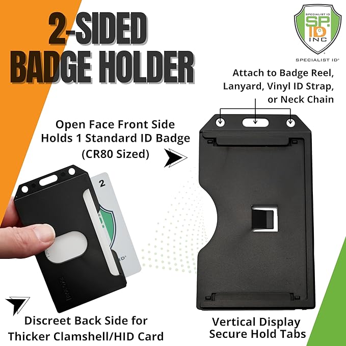Heavy Duty 2-Sided Rigid Multi Card Holder - Hard Plastic Vertical ID Badge Holders for 2 Standard or Thick Prox Cards, Fuel Card, CAC, Work Badge by Specialist ID, Sold Individually (White)