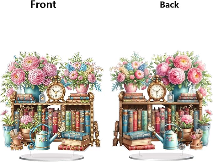 ARTopet DIY Diamond Desktop Ornament PET Irregular Shape Special Shaped Crystal Double Sided Pattern Single Sided Diamond Art Painting Tabletop Home Ornaments Decor (Bookshelf01)