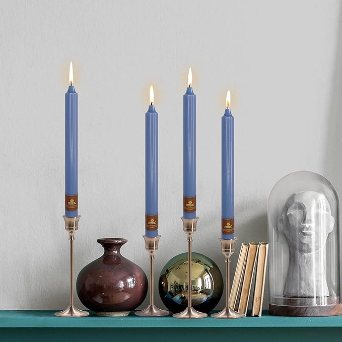 Haze Blue Candlesticks 10 inch Taper Candles- Dripless and Smokeless Candle Unscented - Slow Burning Candle Sticks - Pack of 4