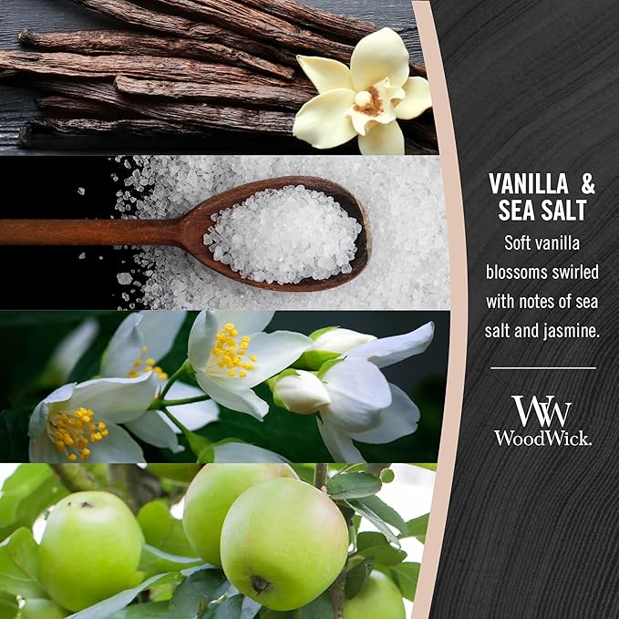 WoodWick Vanilla Sea Salt Large Hourglass Candle Premium Soy and Paraffin Wax Blend Pluswick Innovation Wood Wick