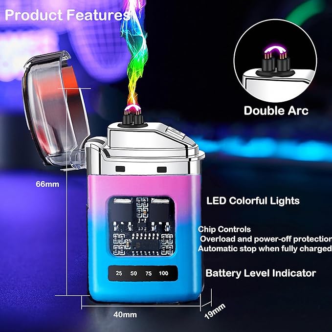 Advanced Plasma Arc Lighter with Smart LED Display Windproof Rechargeable Ultimate Tech Gift for Men（Powder Blue）