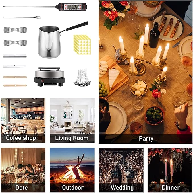 DIY Candle Making Kit with Wax Melter Electronic Hot Plate, DIY Candles Make Your Own Set, Scented Candle Gift Set with Digital Thermometer for Candle Making, Pouring Pot, Full Candle Kit