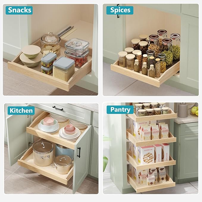 Pull Out Cabinet Drawer 13½” W x 21” D, Soft Close Pull Out Cabinet Organizer, Pull Out Shelves Requires at Least 14½” Cabinet Opening, Bottom Assembly