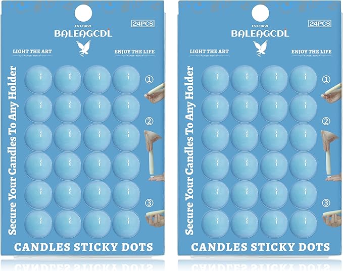 Candle Sticky Dots - Blue Wax Candle Adhesive Dots - Unscented Cire Adhesive for Secure Candle Placement - Easy Clean and Traceless Adhesive for DIY Projects - Pack of 48