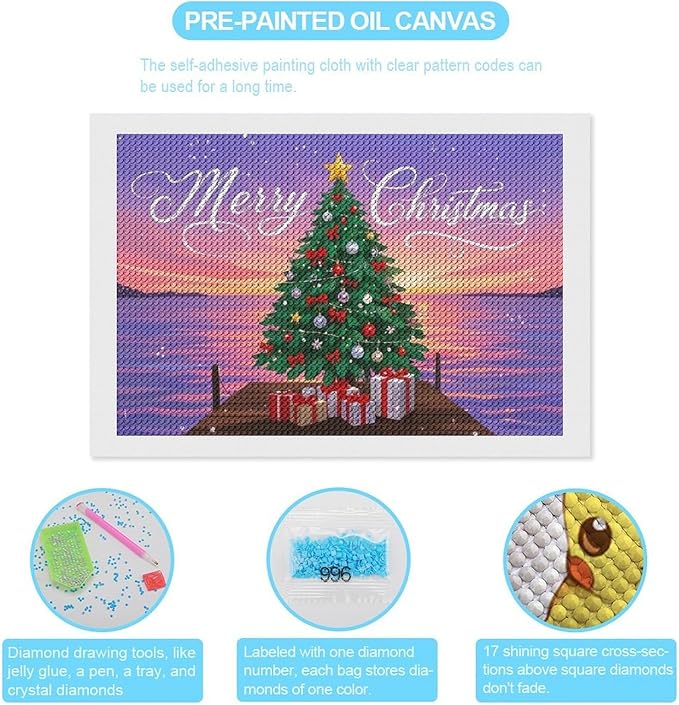 AIVKIEJK Diamond Painting Kits for Adults - Merry Christmas Coastal Winter Beach Painting DIY 5D Full Drill Diamond Dots Paintings with Diamonds Gem Art and Crafts Home Decor 8"x12"