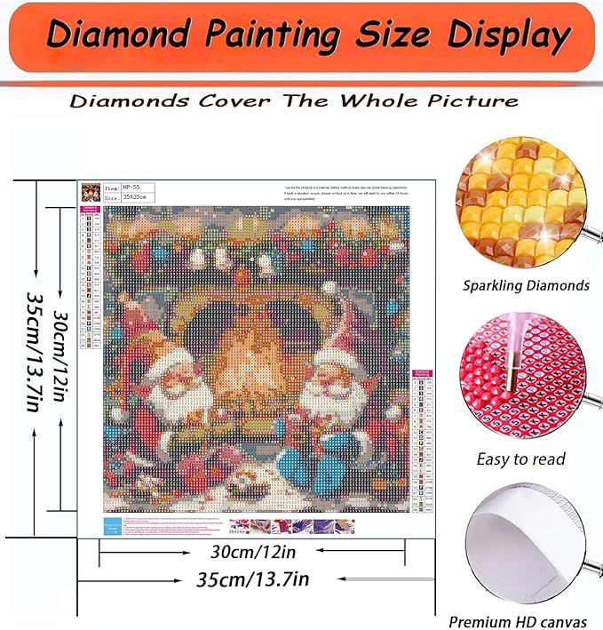 APTDYIGL 5D Christmas Diamond Painting Kits for Adults Beginner,DIY Christmas Gnomes Diamond Art Kits for Adults,Round Full Drill Diamond Dots with Gem Art Kits,Home Wall Decor 13.7X13.7inch