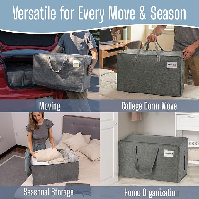 VENO 10 Pack Extra Large Heavy Duty Moving Bags with Wide Opening & Reinforced Handles, Reusable Storage Tote Bags with Strong Zippers for Clothes, College Dorm Essentials & Moving Supplies