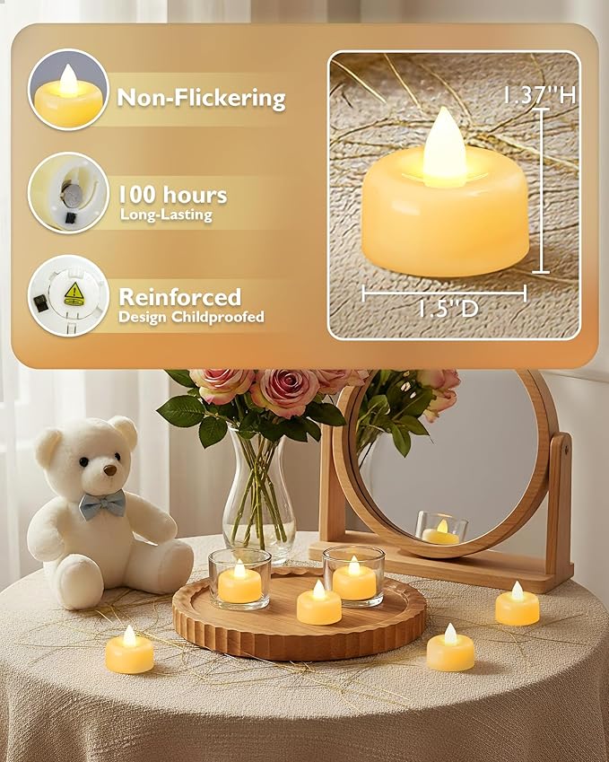 Amagic 100Pack Flameless LED Tea Lights Candles Battery Operated, Electric Fake Tealight Candles for Votive, Halloween, Christmas, Home Decor, Wedding, Table Decor (100Pack)