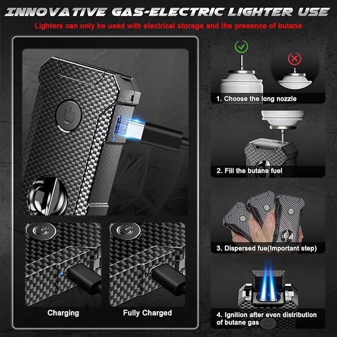 5-in-1 Torch Lighter with Cutter, Punch, Holder, and Draw Enhancer Tool, Adjustable Dual Jet Flames, Trendy Gift for Men, Refillable Butane Lighter, Rechargeable Lighters for Candle, Travel Outdoors