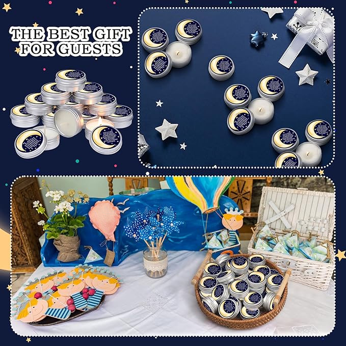 MTLEE 50 Pcs Over The Moon Baby Shower Candles Over The Moon Baby Shower Favors Gift Travel Tin Candle Aromatherapy Favors(Blue)