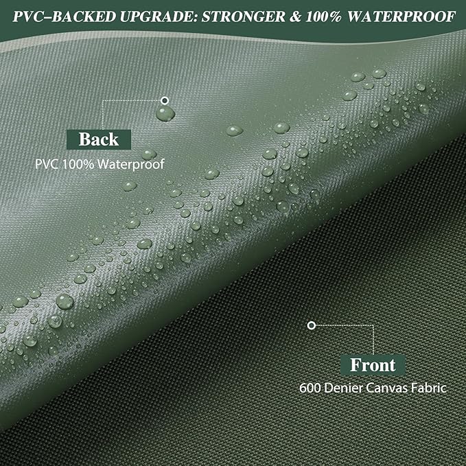ANMINY 100% Waterproof Outdoor Fabric 3 Yards, 58" W 600D Marine Canvas Fabric with PVC Backing, Ripstop Upholstery Material by The Yard for Furniture Boat Covers Tent Awning, Army Green