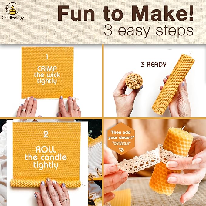 White Ivory Beeswax Sheets for Candle Making - Natural Beeswax Candle Making Kit for Kids & Adults