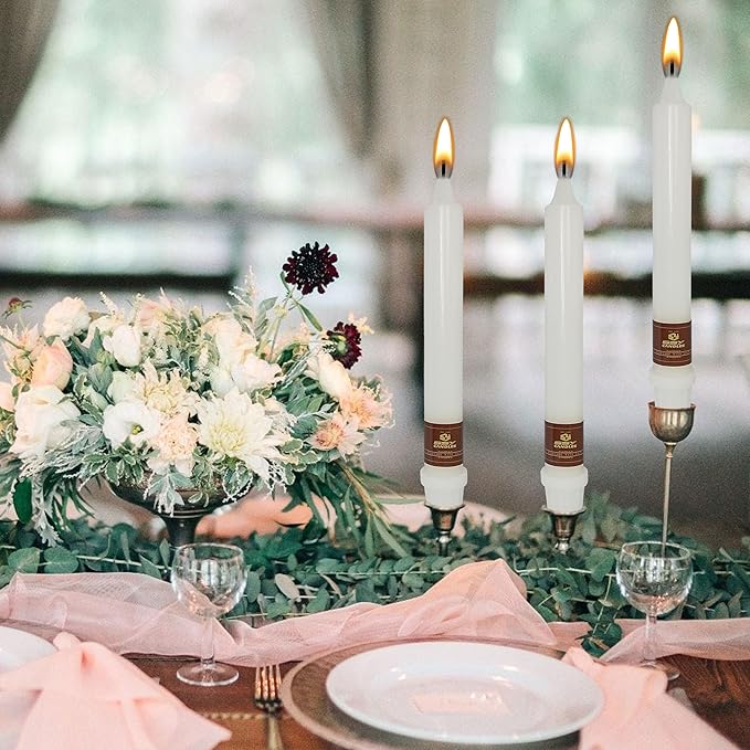 White Wedding Unscented Tapered Candle 8 inch Short Candle 4 PCS Smokeless Candlesticks Long-Burn for Home Dinner Wedding Party Decoration