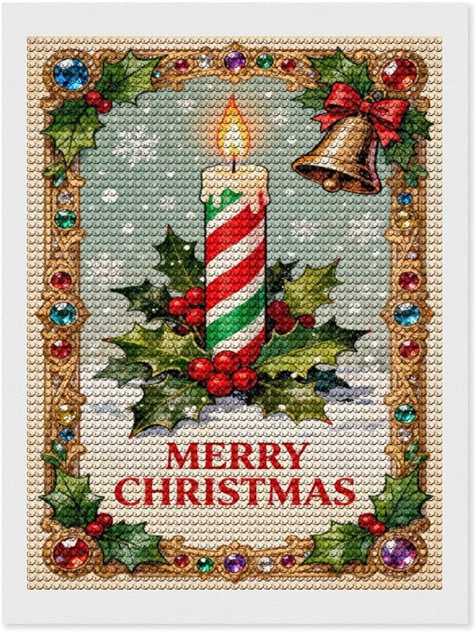 AIVKIEJK Diamond Painting Kits for Adults - Merry Christmas Candle & Holly Accents Painting DIY 5D Full Drill Diamond Dots Paintings with Diamonds Gem Art and Crafts Home Decor 12"x16"