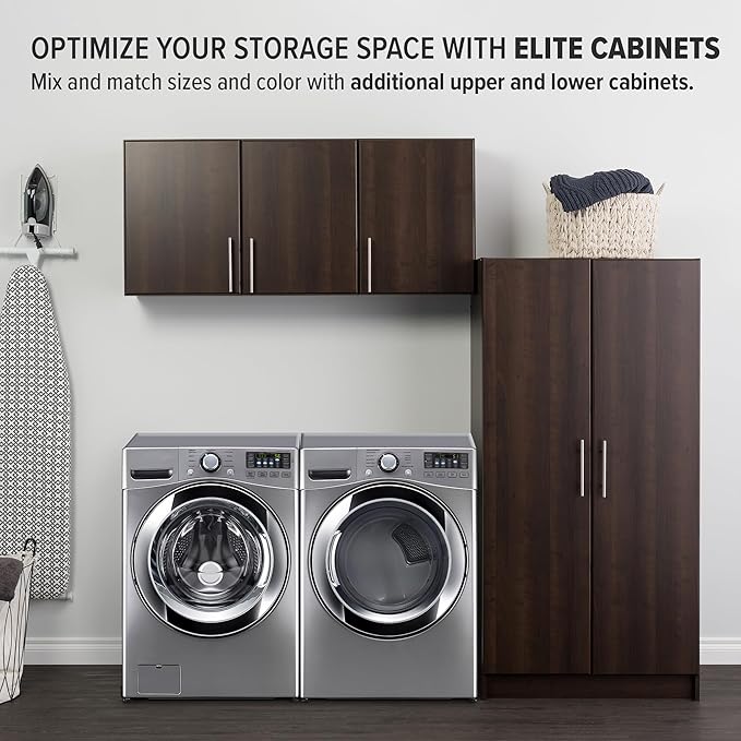 Prepac Brown Cabinet: Elite Wall Cabinet, EEW-3224 Garage Cabinet with Storage Shelf, Stackable 16"D x 32"W x 24"H, Perfect as a Garage Storage Cabinet with Doors and Shelves