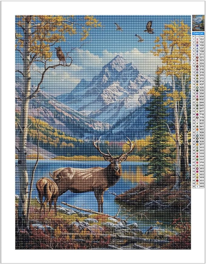 TMOLZ Enchanted Forest Deer Diamond Painting, 5D Lakeside Scenery Kit, Nature-Inspired Wall Art for Home Decoration - 20x20 Inch
