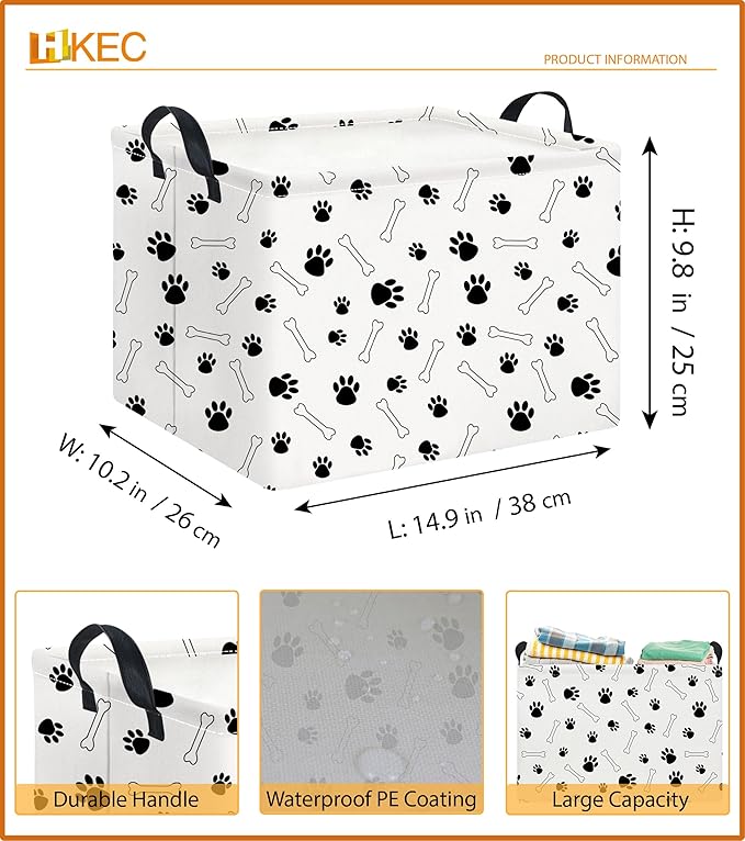 Rectangle Storage Basket with Handles,Collapsible Storage Bin,Books Box,Gift Basket(Paw)
