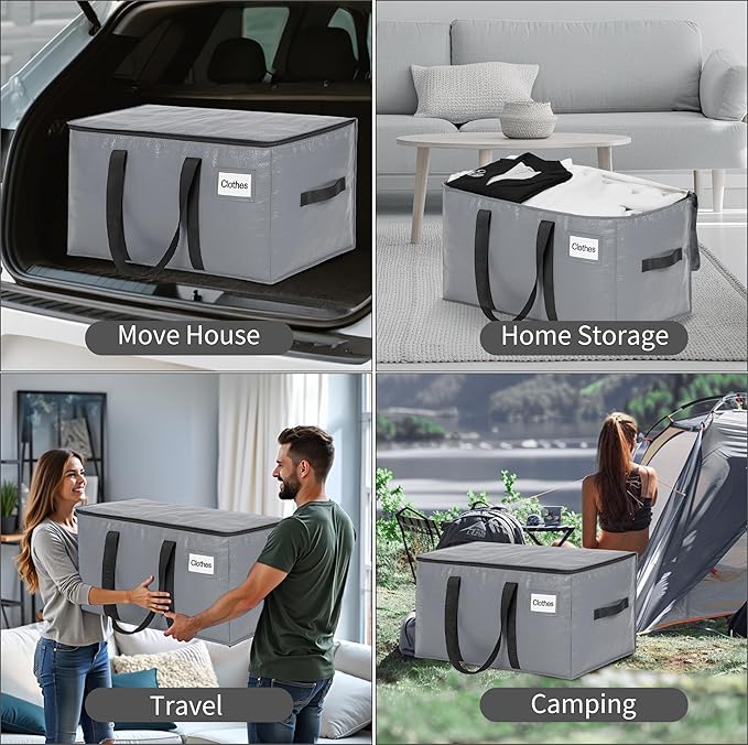 BAGAIL Heavy Duty Moving Bags with Strong Handle, Extra Large Moving Boxes, Storage Tote for Clothes, College Moving Supplies(Grey, 10 Pack)