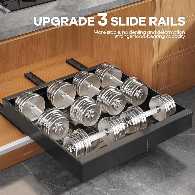 6Pack Expandable Pull Out Cabinet Organizer 21"Deep with Raising Pad for Framed Cabinets,Slide Out Drawers with 4pcs Divider Racks,Roll Out Shelves Adhesive,Adjustable Width 12.05"-20.4"Black