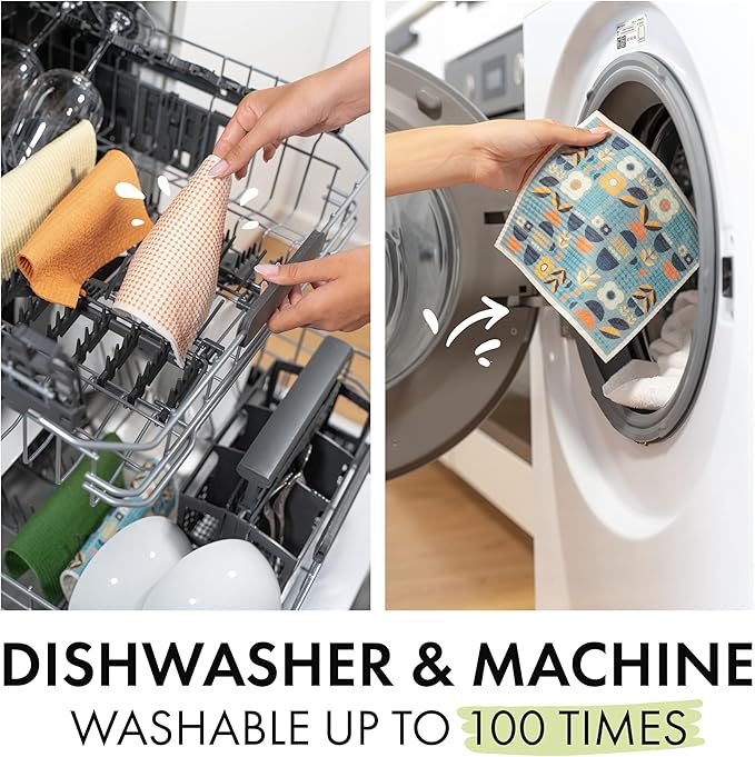SUPERSCANDI 5 Pack Swedish Dishcloths for Kitchen - 100% Biodegradable & Compostable | Reusable Paper Towels Washable, Food-Safe & Without Plastic - Dish Rags Suitable for Any Surface | Fashion