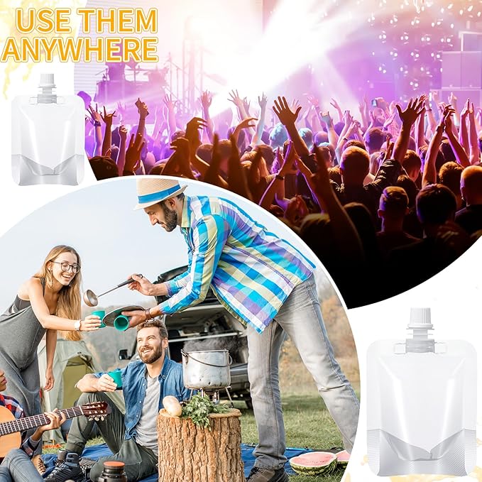 100 Pcs Plastic Pouches Bulk Clear Juice Bags Squeeze Pouches Plastic Leak Proof Bags with Funnel for Party Favors (15 oz)