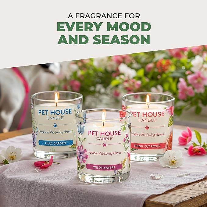 Pet House 9 oz Fresh Cut Grass Scented Candle, Clean Burning, Long Lasting Plant-Based Pet Odor Candle, 60 Hour Burn Time - 2 Pack
