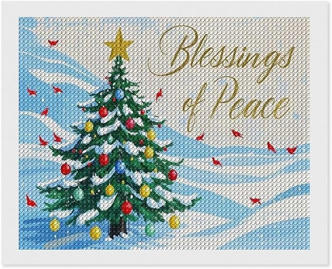 Diamond Painting Kits for Adults - Christmas Snowy Pine & Inspirational Blessings of Peace Painting DIY 5D Full Drill Diamond Dots Paintings with Diamonds Gem Art And Crafts Home Decor 16"x20"