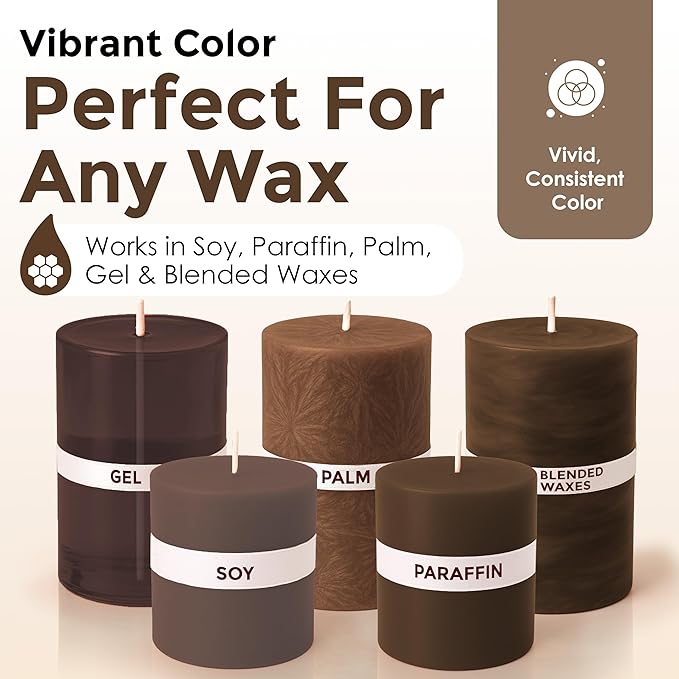 Brown Liquid Candle Dye (.5 oz) - Made in the USA - Safe and Easy to Use - Pure and Simple Ingredients - Candle Making Supplies for Soy, Paraffin, Palm or Gel Wax - 10 Vibrant Colors to Choose from