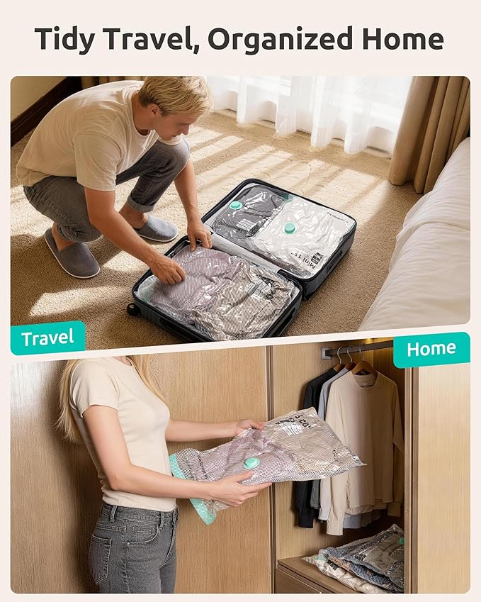 NUTICT 16 Pack Vacuum Storage Bags for Travel, 2000mAh Rechargeable Wireless Air Pump, Long-Term Reusable Vacuum Seal Bag for Clothes & Blankets, Compression Space Saver for Luggage and Suitcase