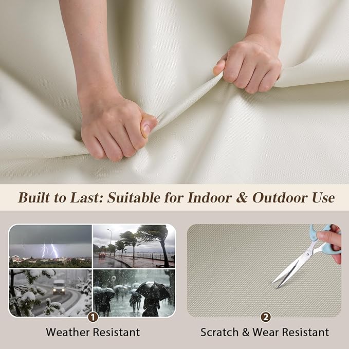 ANMINY 100% Waterproof Outdoor Fabric by The Yard, 58" W 600D Marine Canvas Fabric with PVC Backing, Ripstop Upholstery Material for Furniture Boat Covers Tent Awning, 1 Yard Beige
