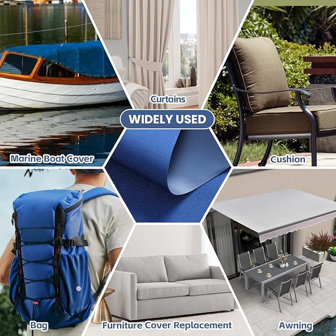 Waterproof Marine Canvas Fabric by The Yard 58" W 600D PVC Backing Water-Resistant Polyester Fabric Upholstery Material for Outdoor Indoor Marine Awning Tent Boat Furniture Cover, 15 Yards Royal Blue