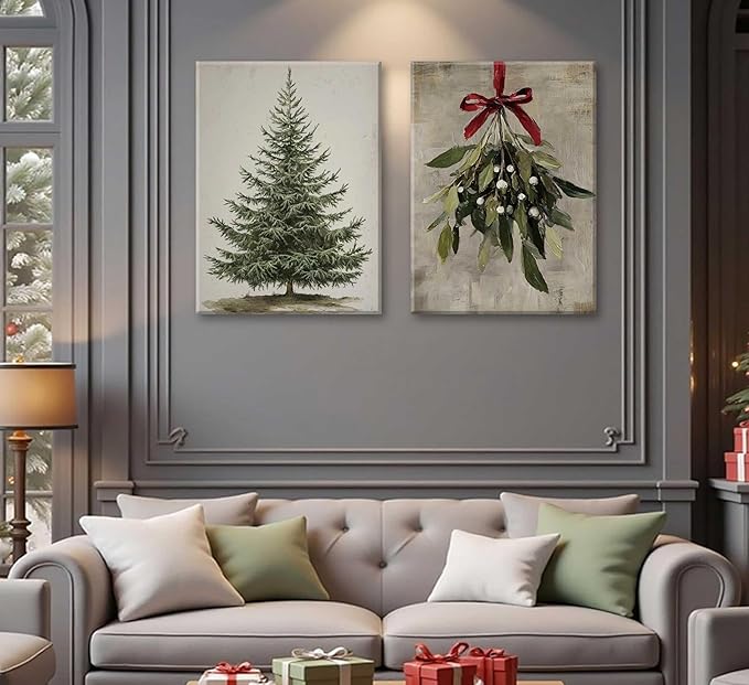 Paint by Number Kit for Adults & Kids, 2 Pack Christmas Scenes 16x20 Inch Framed, DIY Acrylic Painting Kit with Brushes & Paints, Festive Home Art Decor