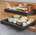 Seinloes 2 Pack Pull Out Cabinet Organizers 16.5" Deep With Raising Pad for Framed Cabinets,Expandable Slide Out Drawers Upgrade 3 Slide Rails,Roll Out Shelves,Adjustable Width 12.1"-20.45" Black