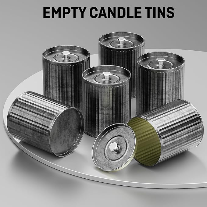 6 Pack (10oz Capacity Of Each) DIY Simple Empty Candle Tin Jar Making Kit | Village Style Durable And Drop Resistant | Family Handmade Candle Tins Can With Lids Gift For Family Parent Child Handicraft