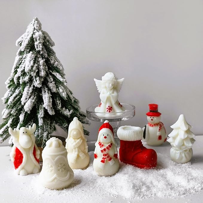 2 Pack Chrsitmas Tree Silicone Mold, Snowman Candle Mold for Soap Soy Wax DIY Handcraft, Gift Bag Resin Mold Gift Wedding Party Home Dinner Festive Days Car Christmas Decoration